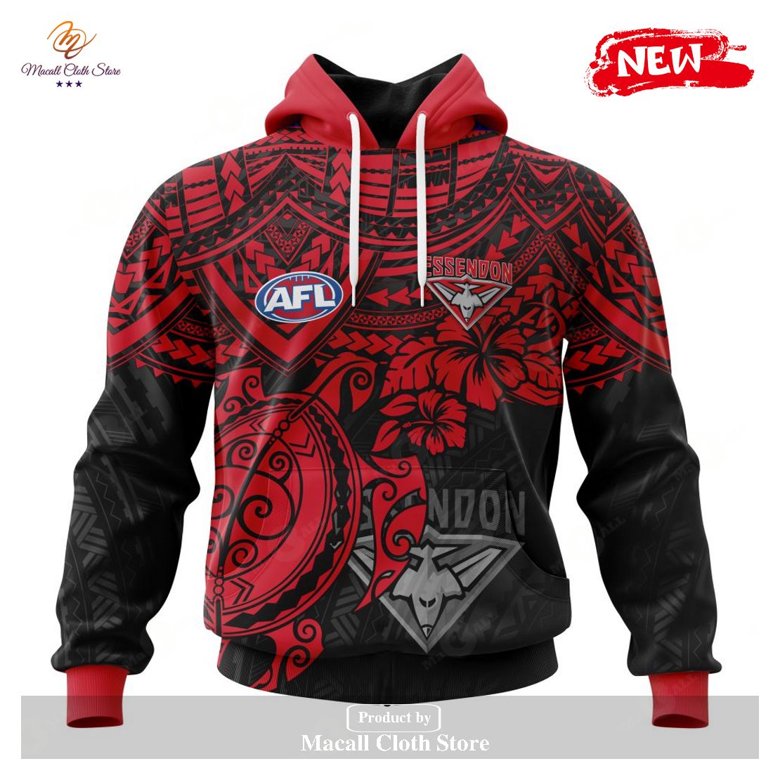 [NEW] Personalized AFL Essendon Football Club Polynesian Concept Kits Design Hoodie Sweatshirt 3D