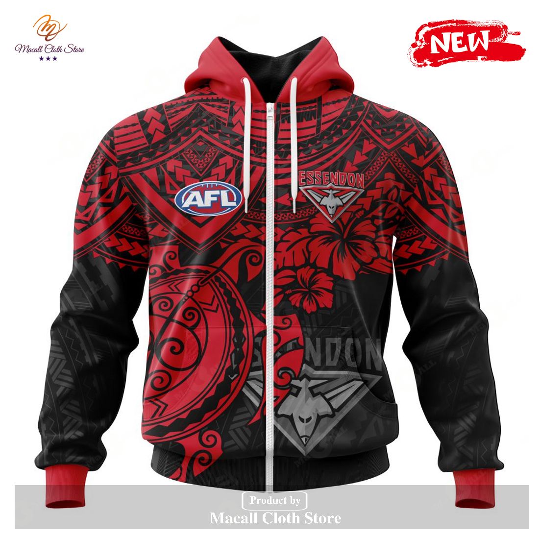 [NEW] Personalized AFL Essendon Football Club Polynesian Concept Kits Design Hoodie Sweatshirt 3D