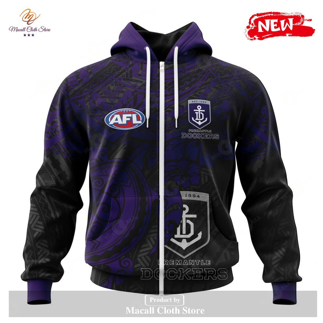 [NEW] Personalized AFL Fremantle Dockers Polynesian Concept Kits Design Hoodie Sweatshirt 3D