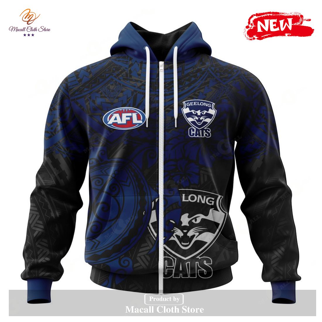 [NEW] Personalized AFL Geelong Cats Polynesian Concept Kits Design Hoodie Sweatshirt 3D