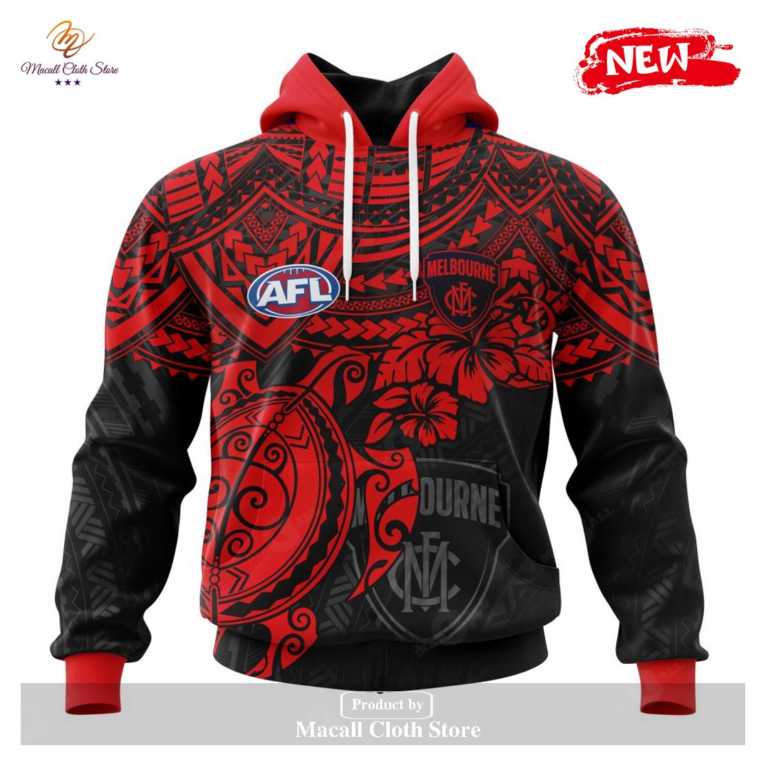 [NEW] Personalized AFL Melbourne Football Club Polynesian Concept Kits Design Hoodie Sweatshirt 3D
