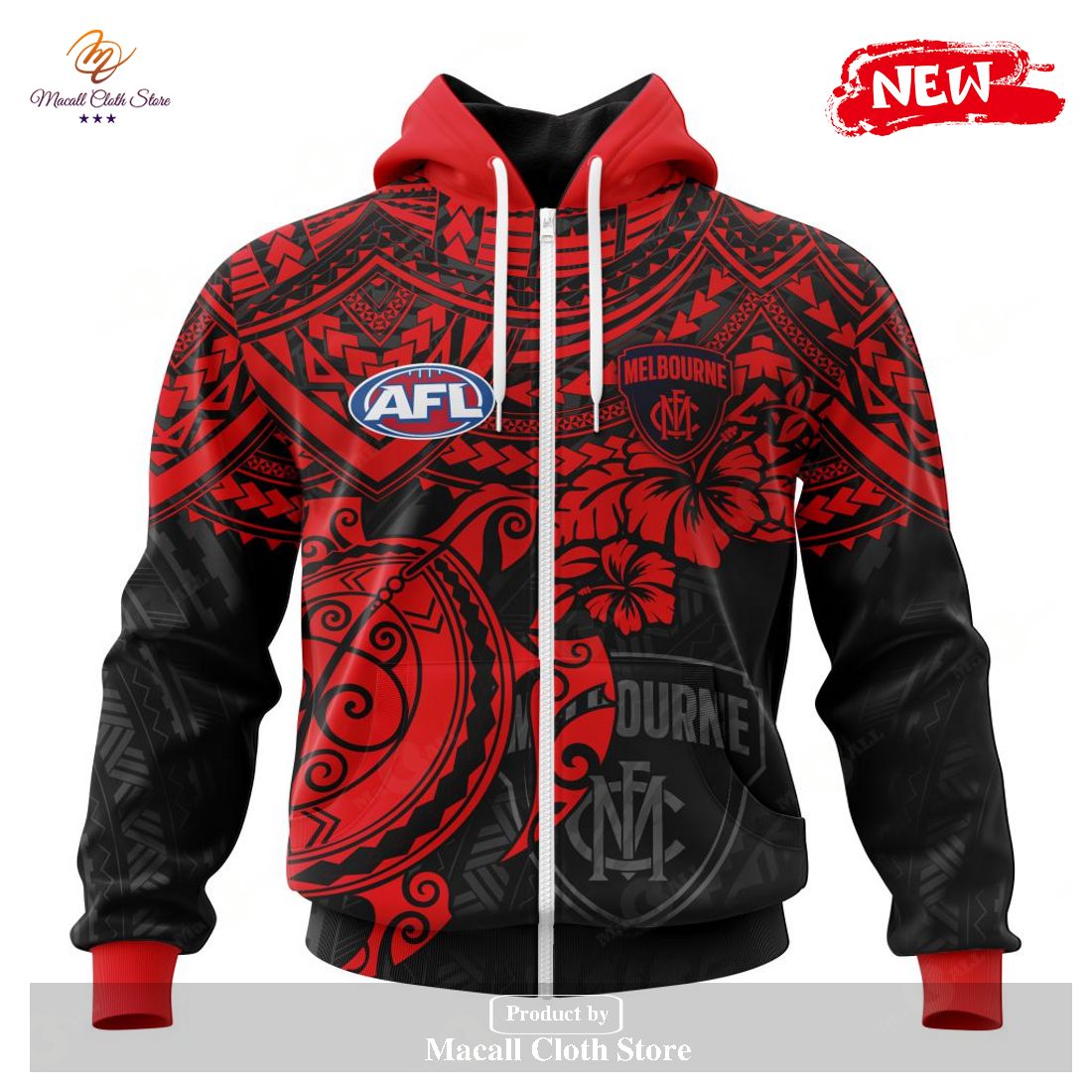 [NEW] Personalized AFL Melbourne Football Club Polynesian Concept Kits Design Hoodie Sweatshirt 3D