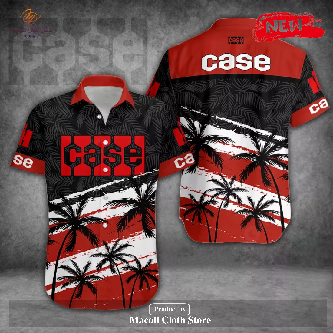 [NEW] Case Red Tropical Coconut Tree Black Design Hawaiian Shirt and Short