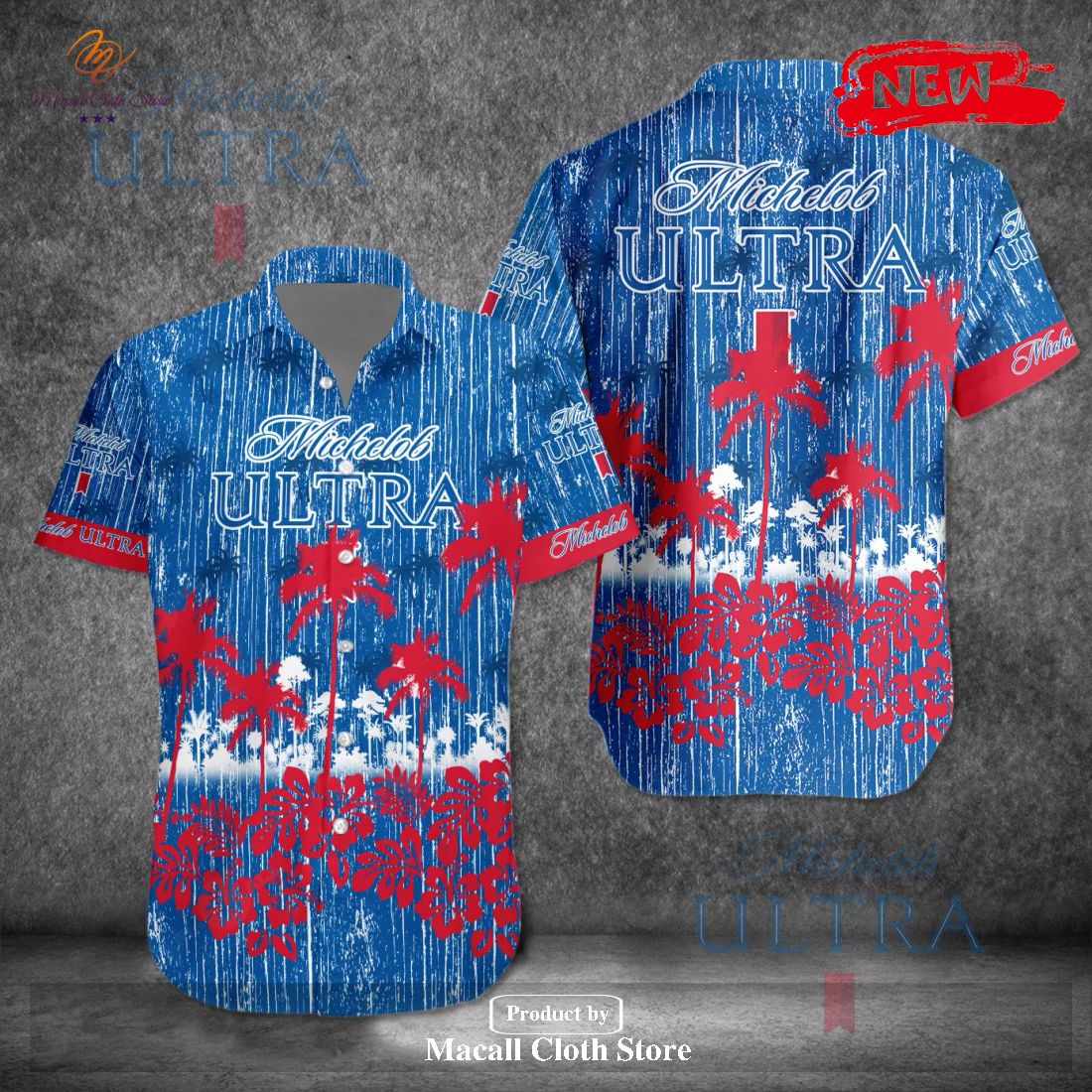 [NEW] Michelob Ultra Red Tropical Coconut Tree Design Hawaiian Shirt and Short