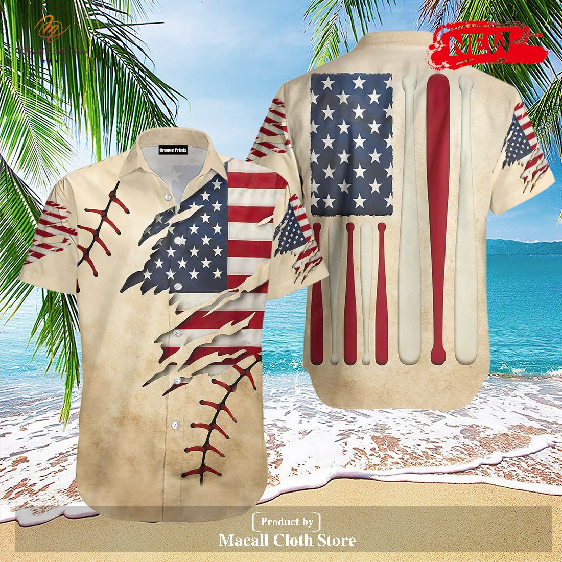 [NEW] Vintage American Baseball Bat Flag Hawaiian Shirt and Short