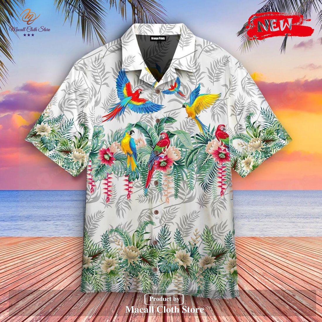 [NEW] Vintage Botanical Lotus And Macaw Parrot Hawaiian Shirt and Short