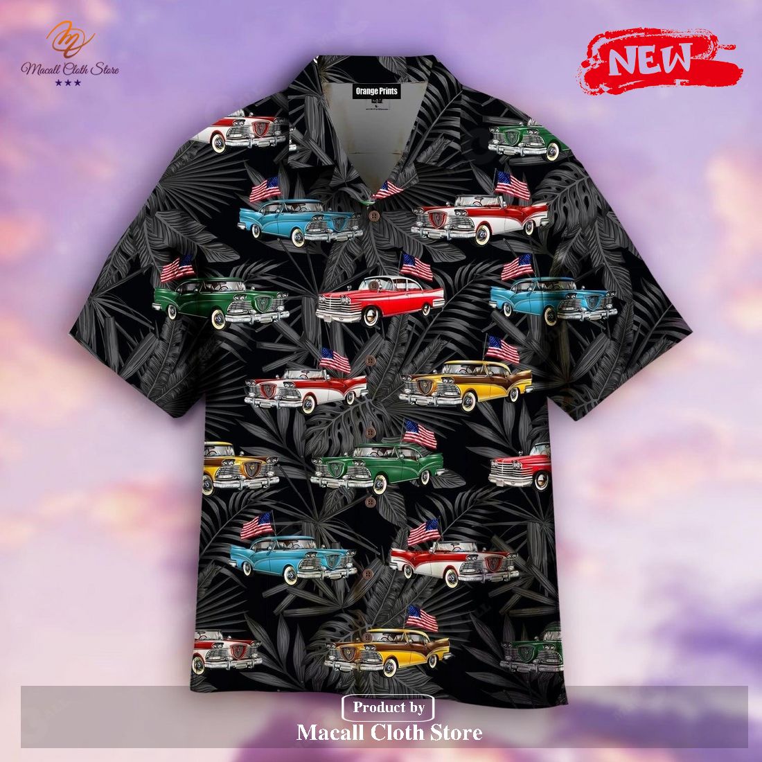 [NEW] Vintage Car With American Flag For Summer Hawaiian Shirt and Short