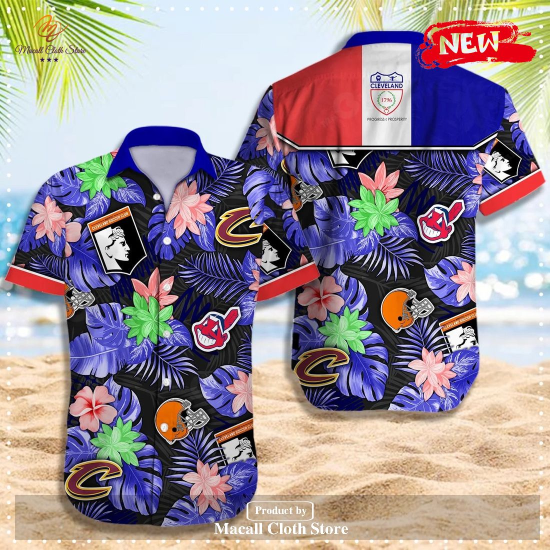 NFL Cleveland Sport Teams Blue Leaf Design Hot Summer Hawaiian Shirt and Short NFL Cleveland Sport Teams Blue Leaf Design Hot Summer Hawaiian Shirt and Short