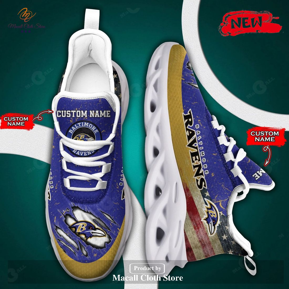 Personalized Name Baltimore Ravens Nfl Flag Max Soul Sneaker Shoes