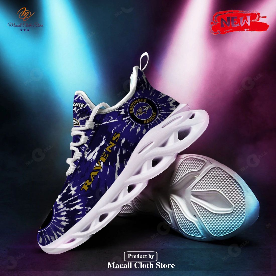 Personalized Name Baltimore Ravens Tie Dye Shoes For Fans Max Soul Sneaker Shoes