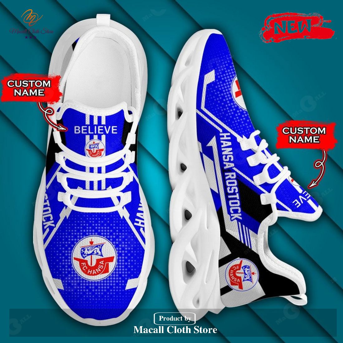 Personalized Name Bundesliga Hansa Rostock Gift For Sport Lovers Max Soul Sneaker Shoes