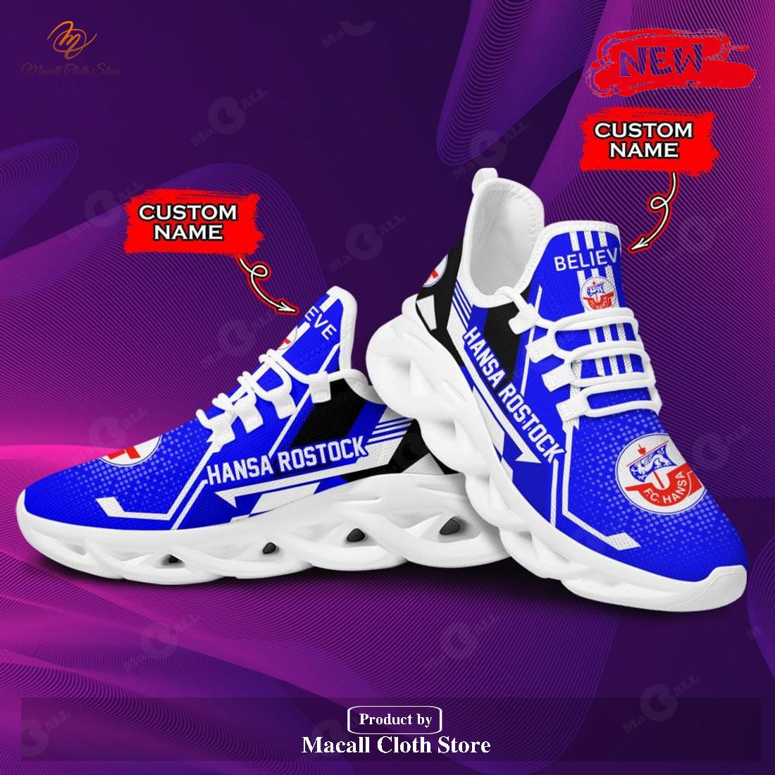 Personalized Name Bundesliga Hansa Rostock Gift For Sport Lovers Max Soul Sneaker Shoes