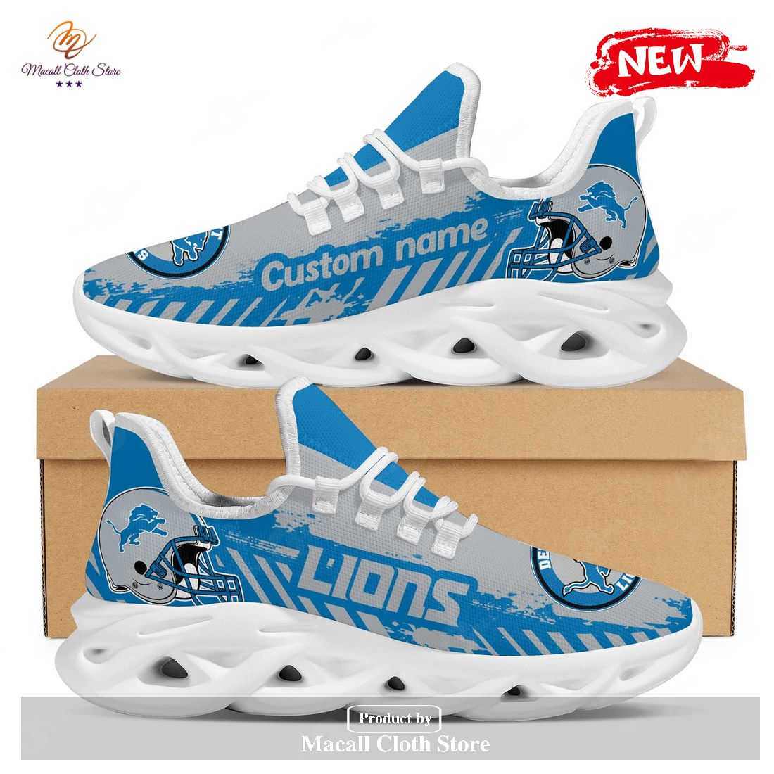 Personalized Name Detroit Lions AmericanFootball Team Helmet Men And Women Shoes For Fans Max Soul Sneaker Shoes