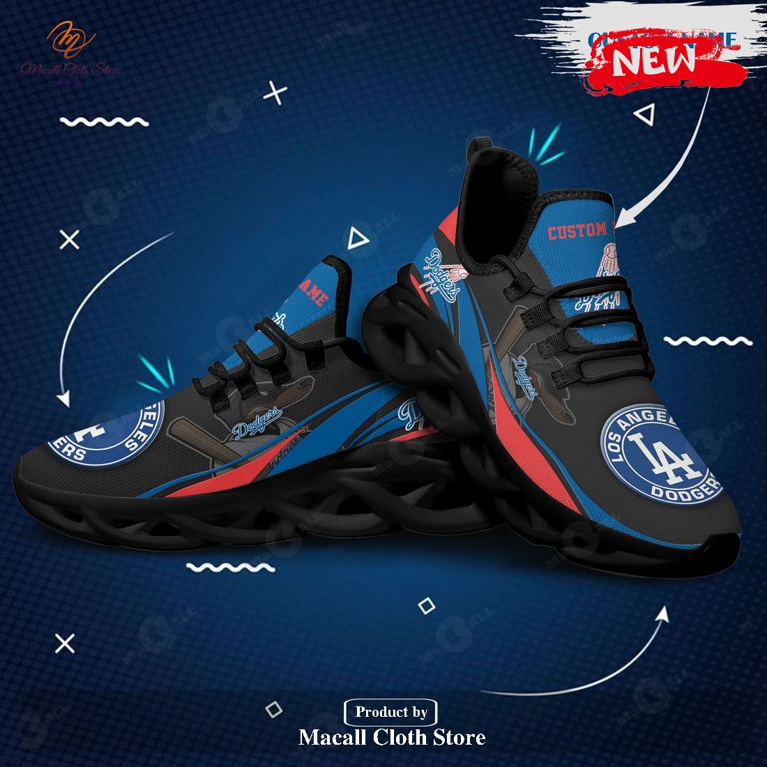 Personalized Name Los Angeles Dodgers Mascot Running Sports Shoes For Men Max Soul Sneaker Shoes