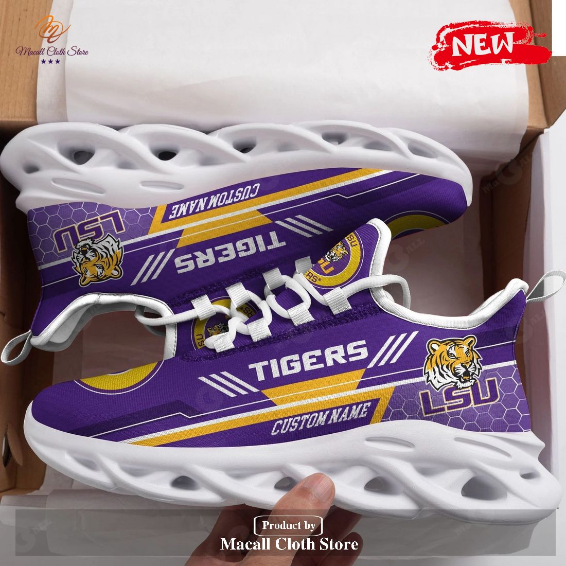Personalized Name LSU Tigers Running Sports Shoes For Men Women Football Fan Louisiana State University Max Soul Sneaker Shoes