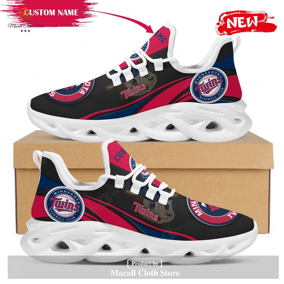 Personalized Name Minnesota Twins Mascot Running Sports Shoes For Men Max Soul Sneaker Shoes
