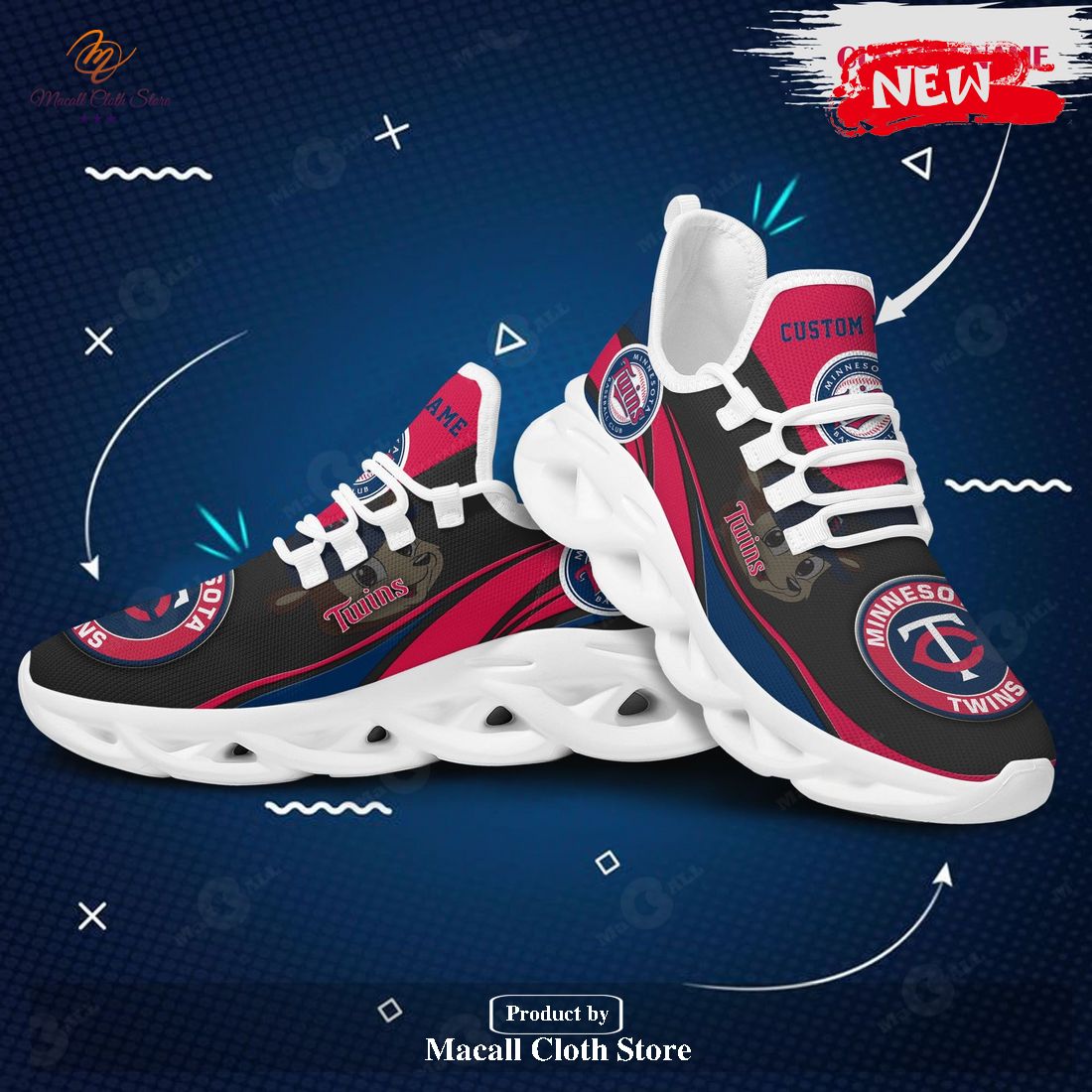 Personalized Name Minnesota Twins Mascot Running Sports Shoes For Men Max Soul Sneaker Shoes