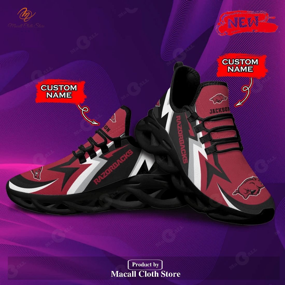 Personalized Name NCAA Arkansas Razorbacks Gift For Sport Lovers Max Soul Sneaker Shoes