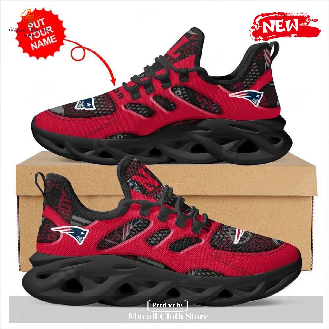 Personalized Name New England Patriots Running Sports Shoes For Men Women Max Soul Sneaker Shoes