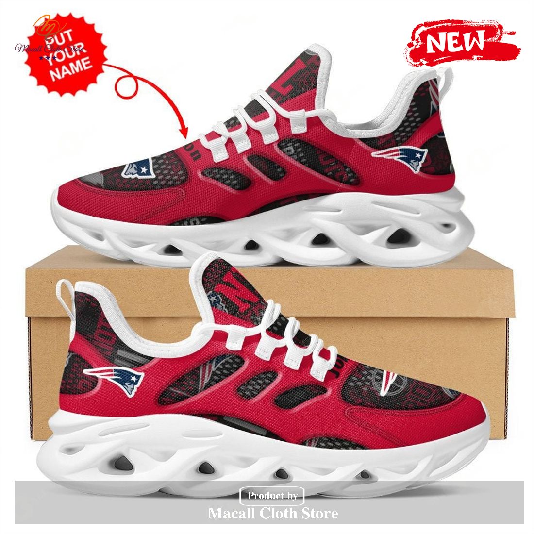 Personalized Name New England Patriots Running Sports Shoes For Men Women Max Soul Sneaker Shoes