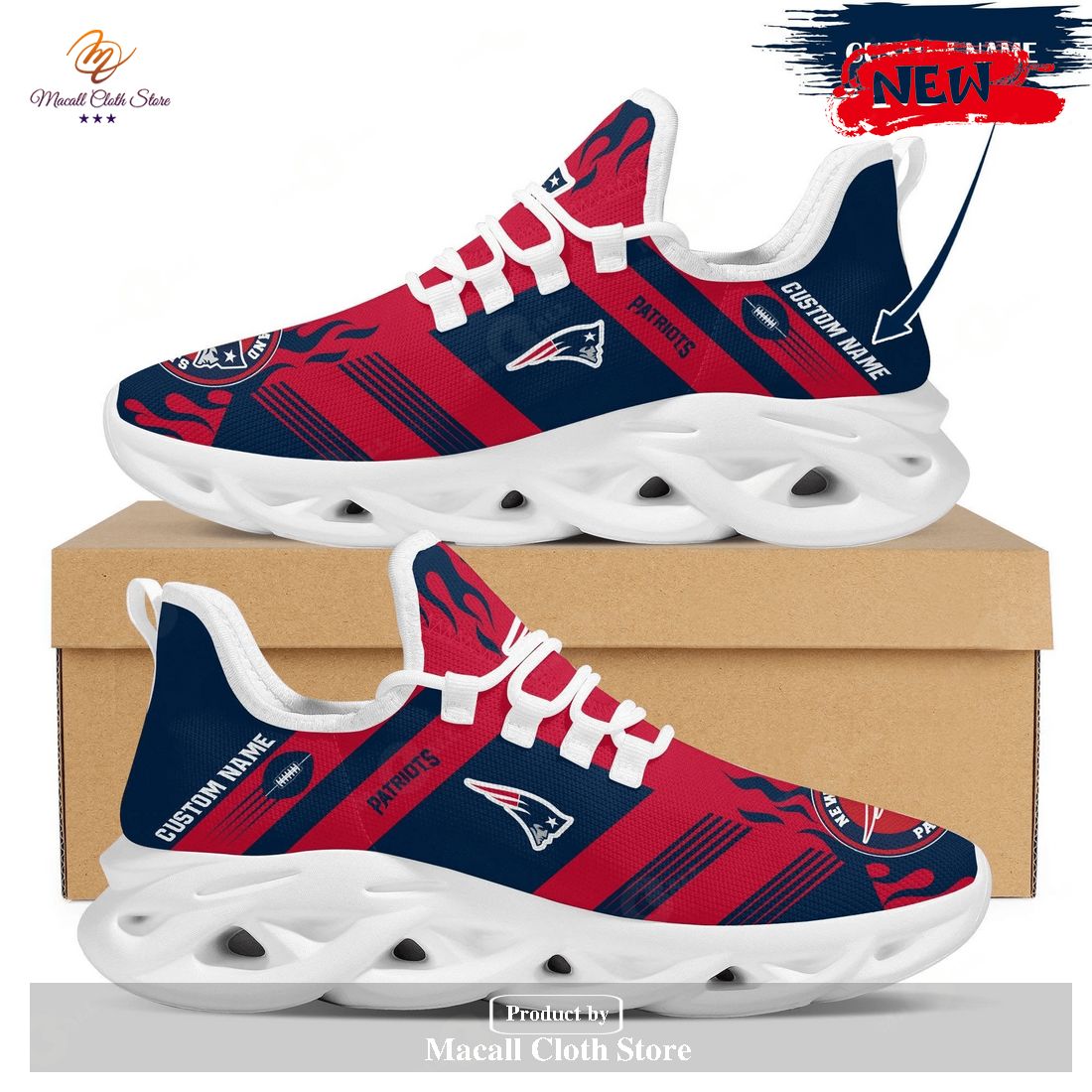 Personalized Name New England Patriots Running Sports Shoes For Fan Max Soul Sneaker Shoes