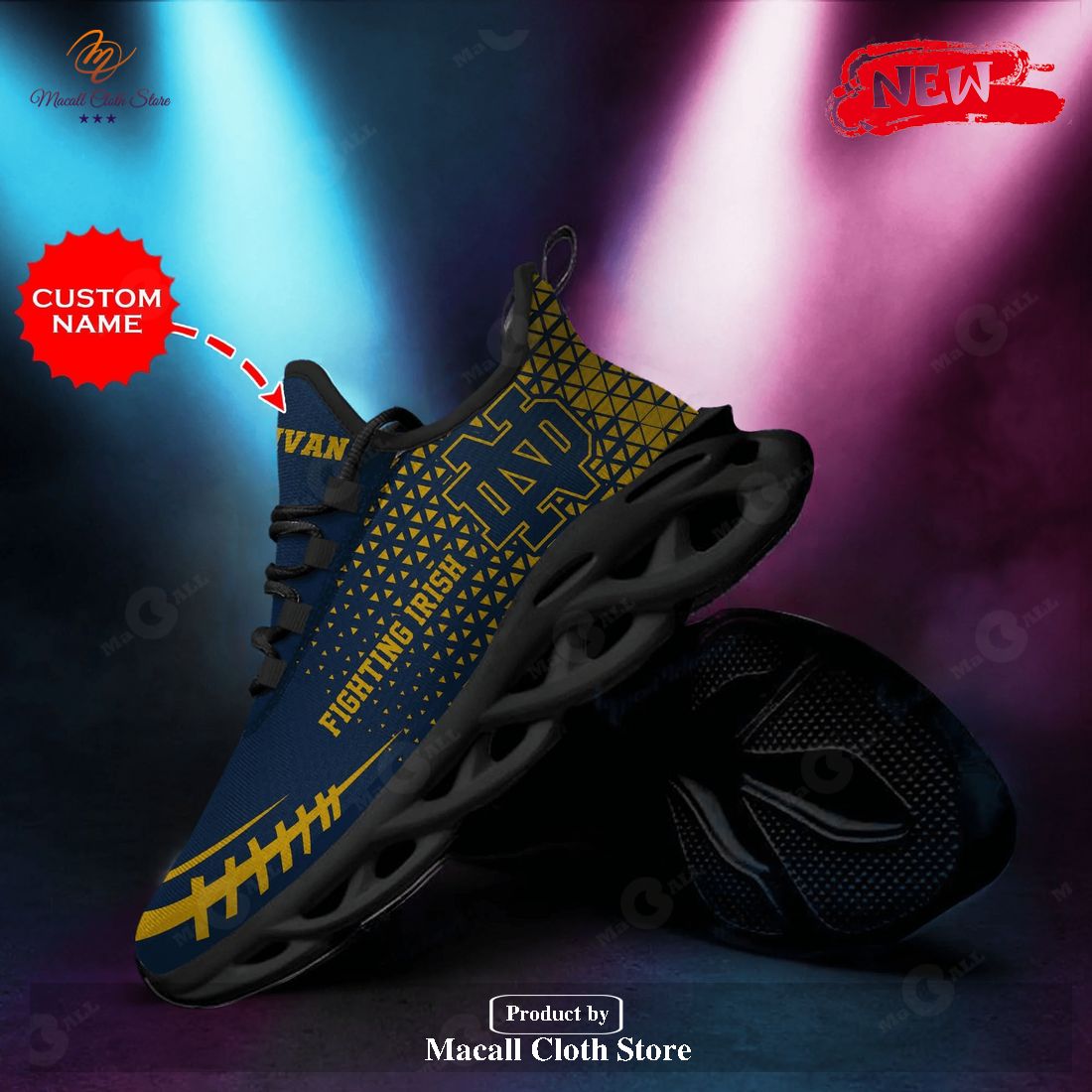Personalized Name Notre Dame Fighting Irish Running Sports Shoes For Men Women Max Soul Sneaker Shoes