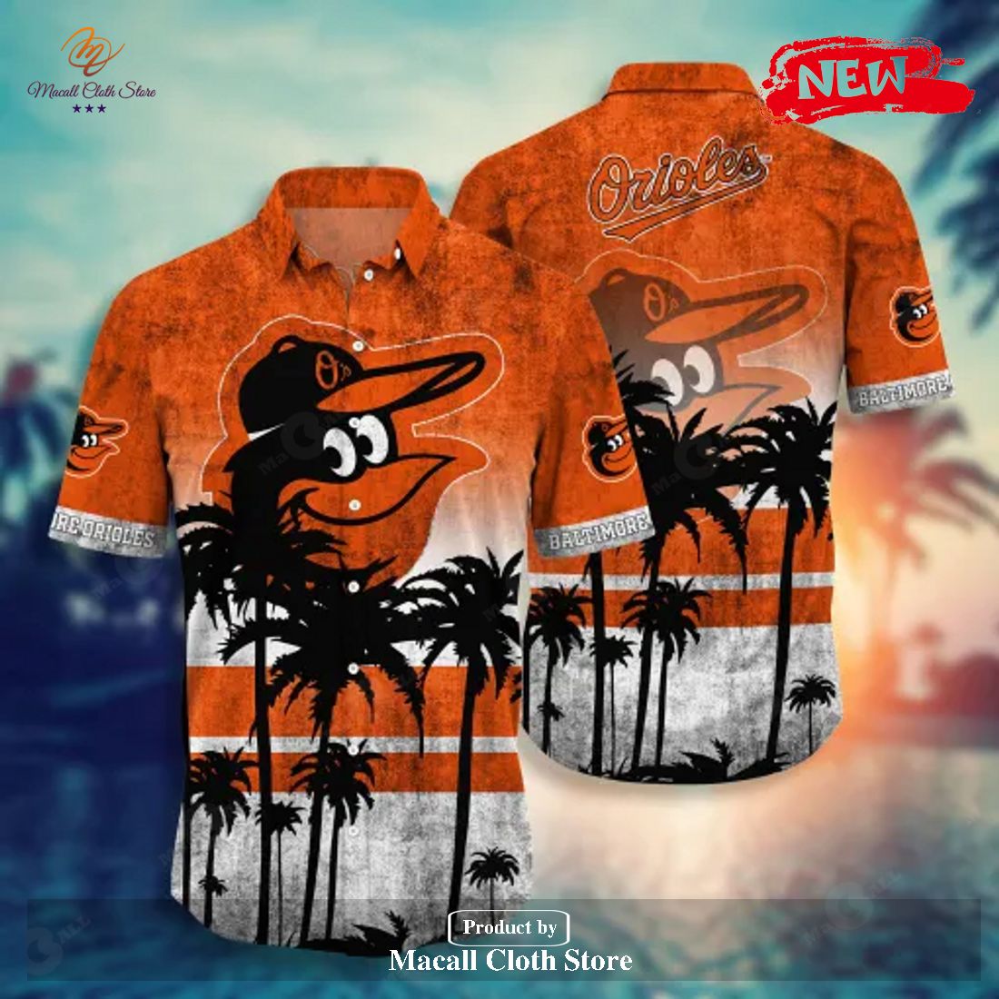 Baltimore Orioles MLB Tropical Coconut Tree Sunset Design Hawaiian Shirt and Short Baltimore Orioles MLB Tropical Coconut Tree Sunset Design Hawaiian Shirt and Short