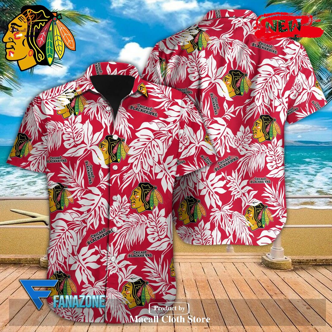 Chicago Blackhawks NHL Tropical Leaves Design For Fans Hawaiian Shirt and Short