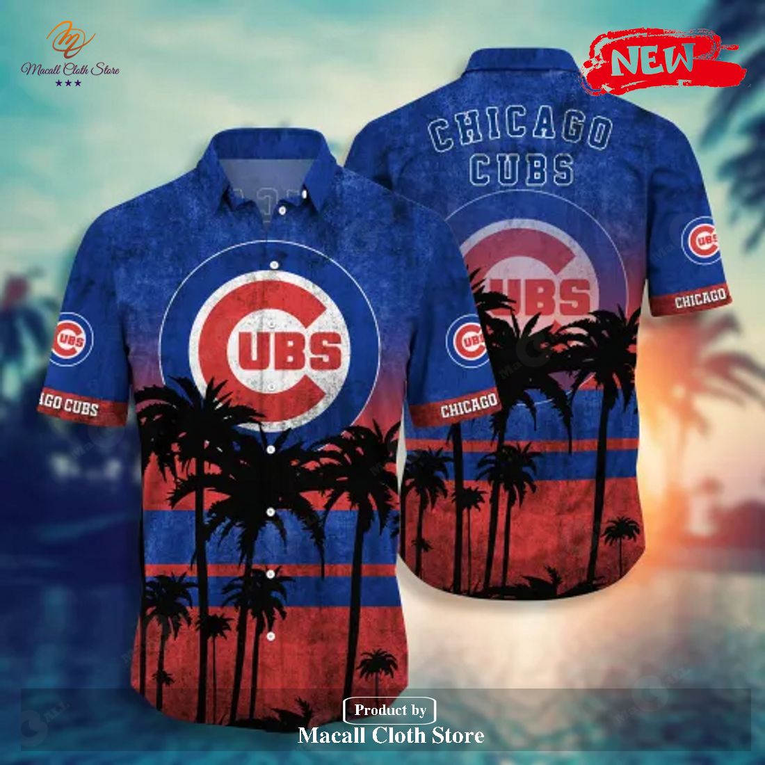 Chicago Cubs MLB Tropical Coconut Tree Sunset Design Hawaiian Shirt and Short Chicago Cubs MLB Tropical Coconut Tree Sunset Design Hawaiian Shirt and Short