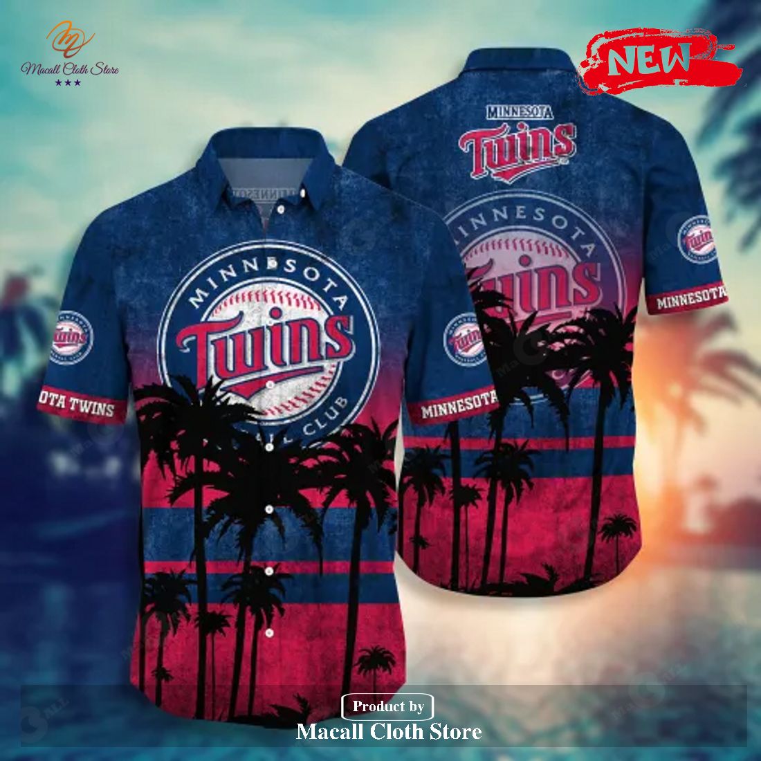 Minnesota Twins Short Sleeve Button Up Tropical Aloha Hawaiian