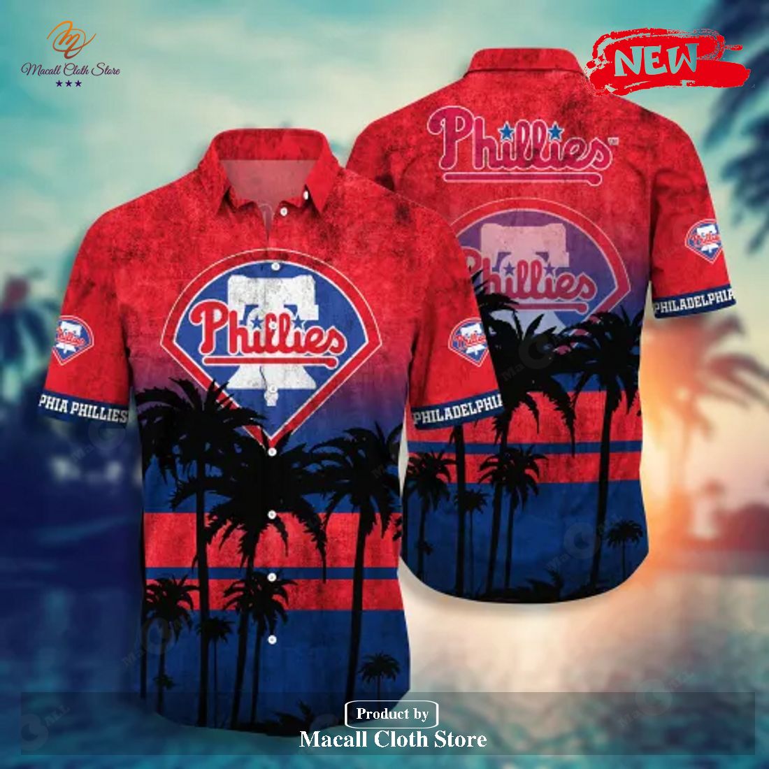 Philadelphia Phillies MLB Tropical Coconut Tree Sunset Design Hawaiian Shirt and Short Philadelphia Phillies MLB Tropical Coconut Tree Sunset Design Hawaiian Shirt and Short