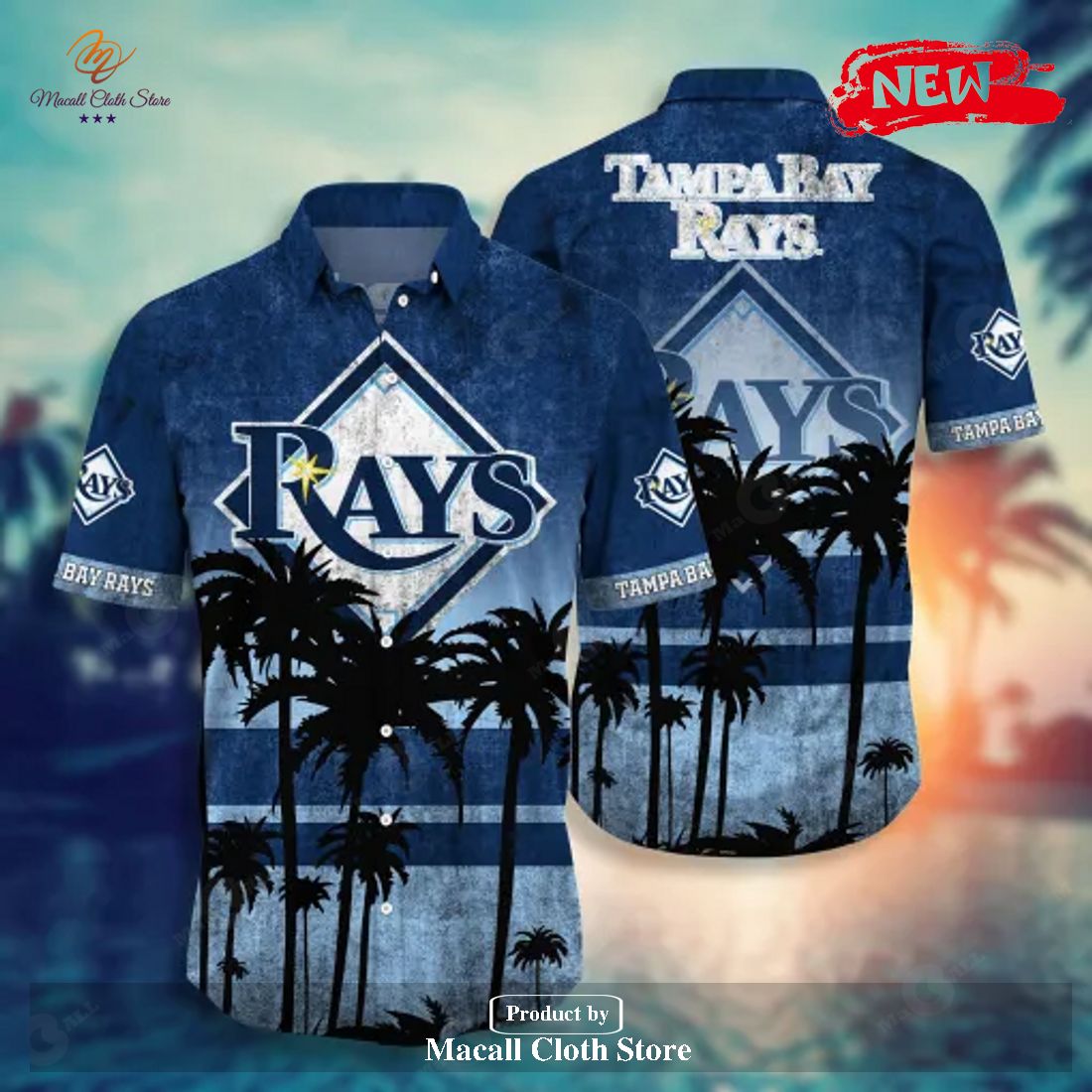 Tampa Bay Rays MLB Tropical Coconut Tree Sunset Design Hawaiian Shirt and Short