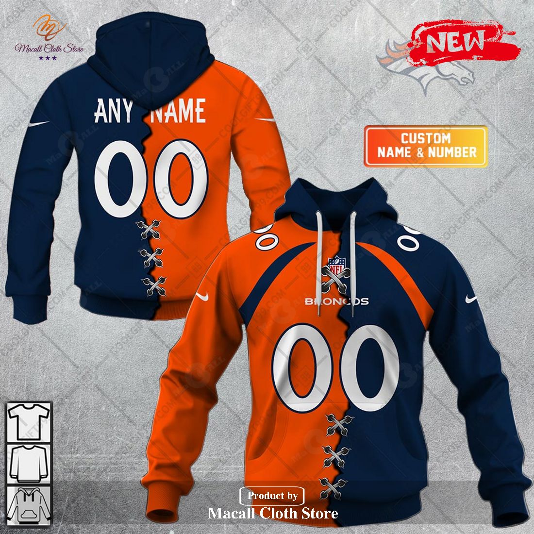 Salaslove on X: Custom Name Denver Broncos 3D Unisex Hoodie   / X