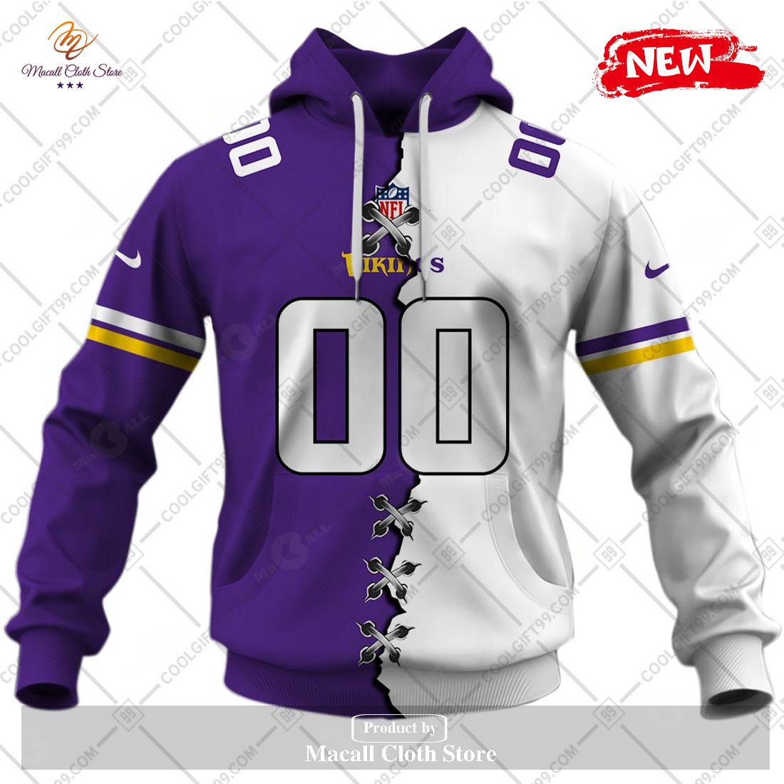 Personalized NFL Minnesota Vikings Mix Jersey Special Design Hoodie Sweatshirt 3D