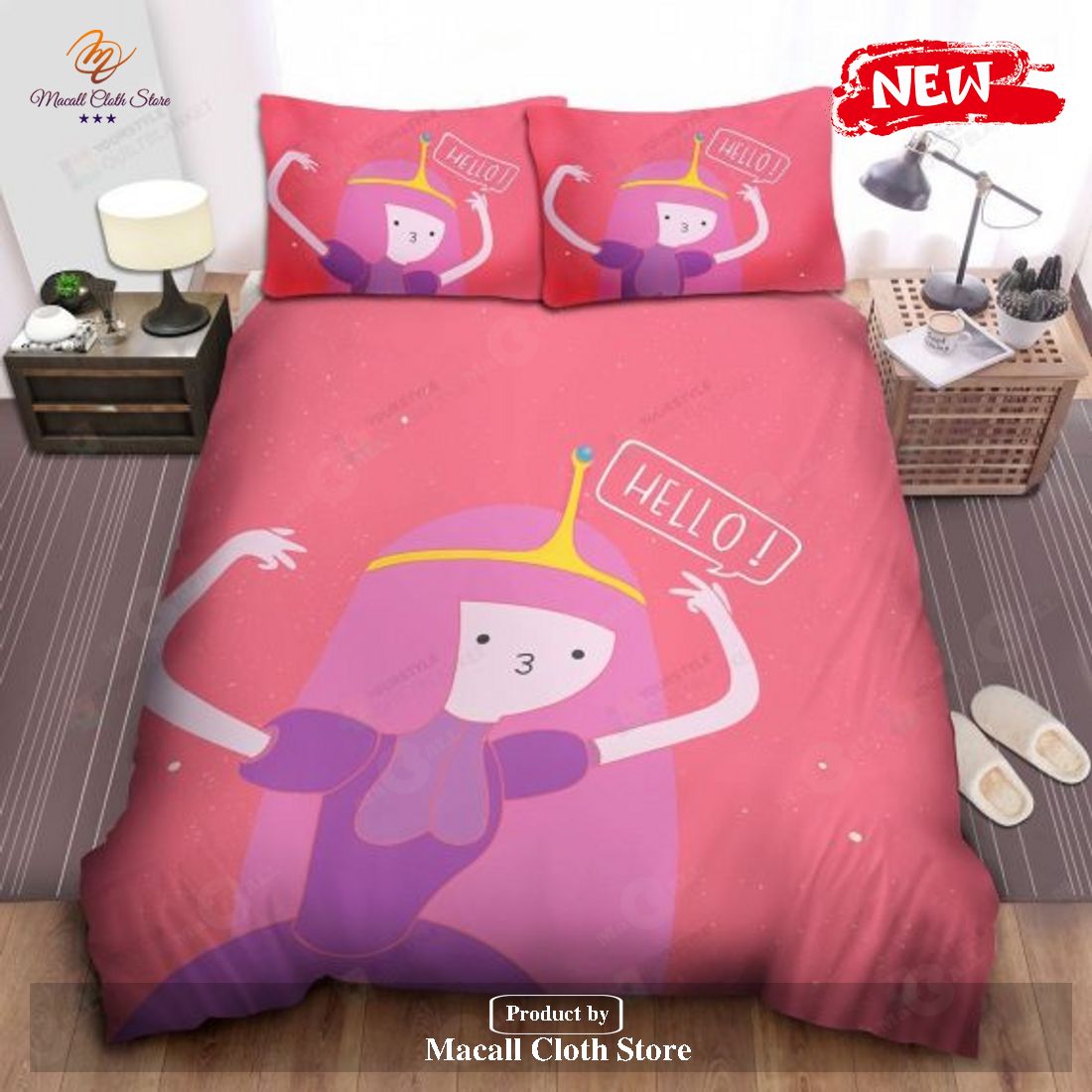 Adventure Time Princess Bubble Gum Saying Hello Bed Sheets Spread Comforter Duvet Cover Bedding Sets
