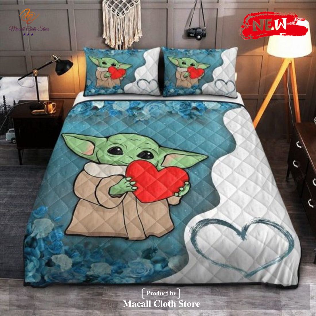 Baby Yoda Hug Heart The Mandalorian Duvet Quilt Bedding Set