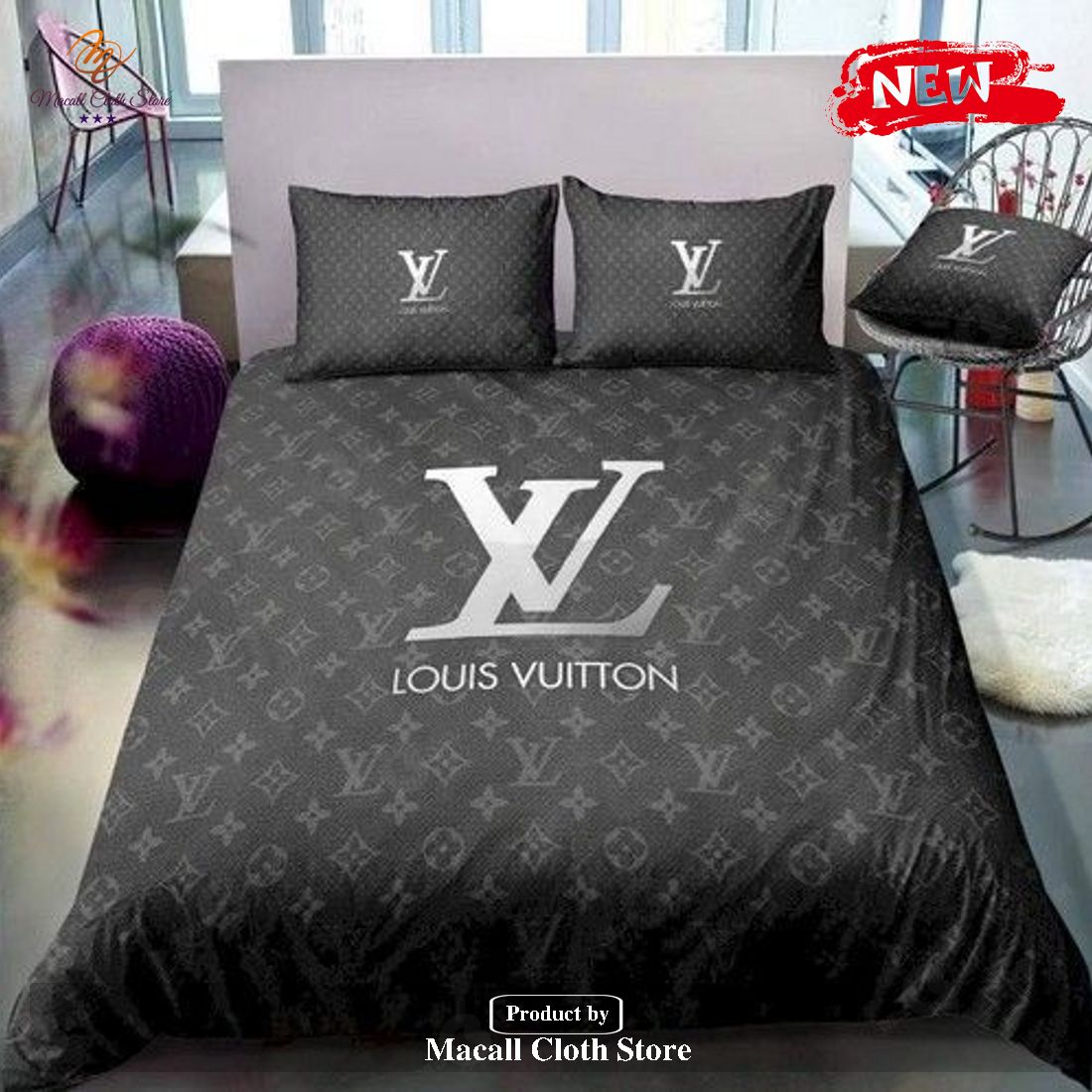 The best selling Louis Vuitton Classic Logo Dark Brown Version Home Decor Bedding  Set