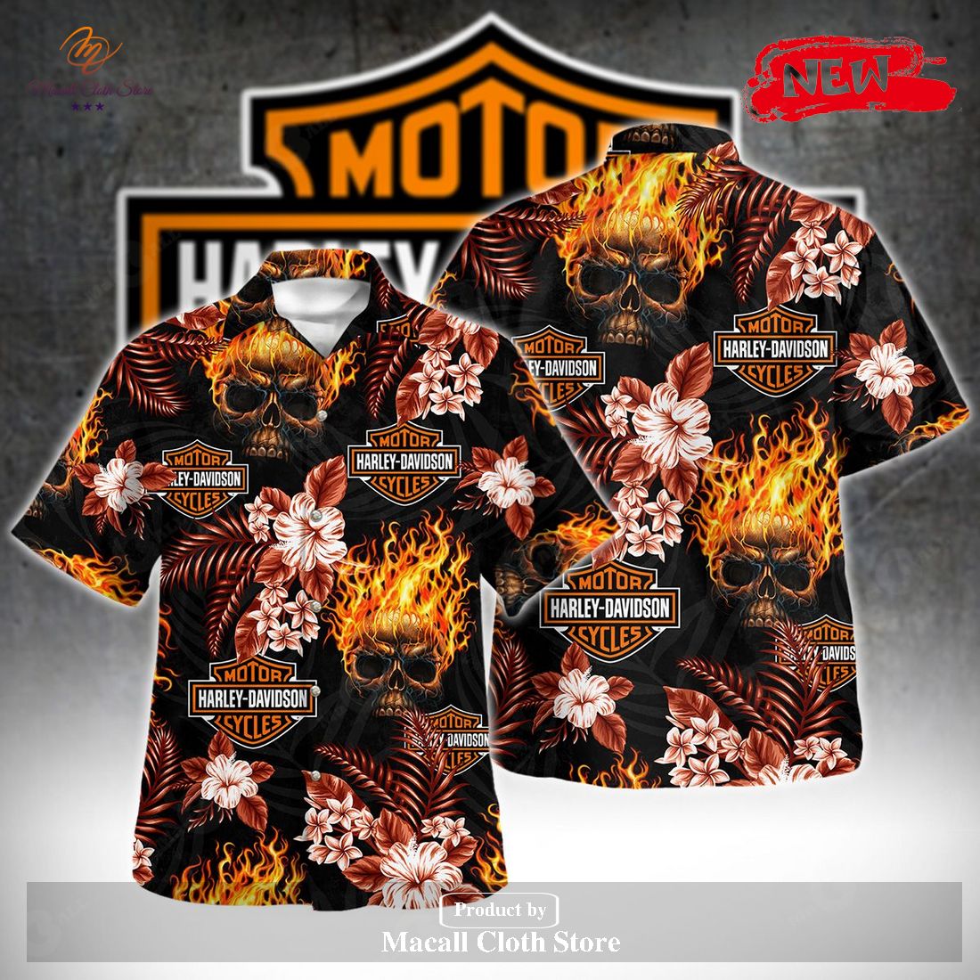 Skull On Fire HDM Logo Pattern For Summer Hawaiian Shirt and Short Skull On Fire HDM Logo Pattern For Summer Hawaiian Shirt and Short