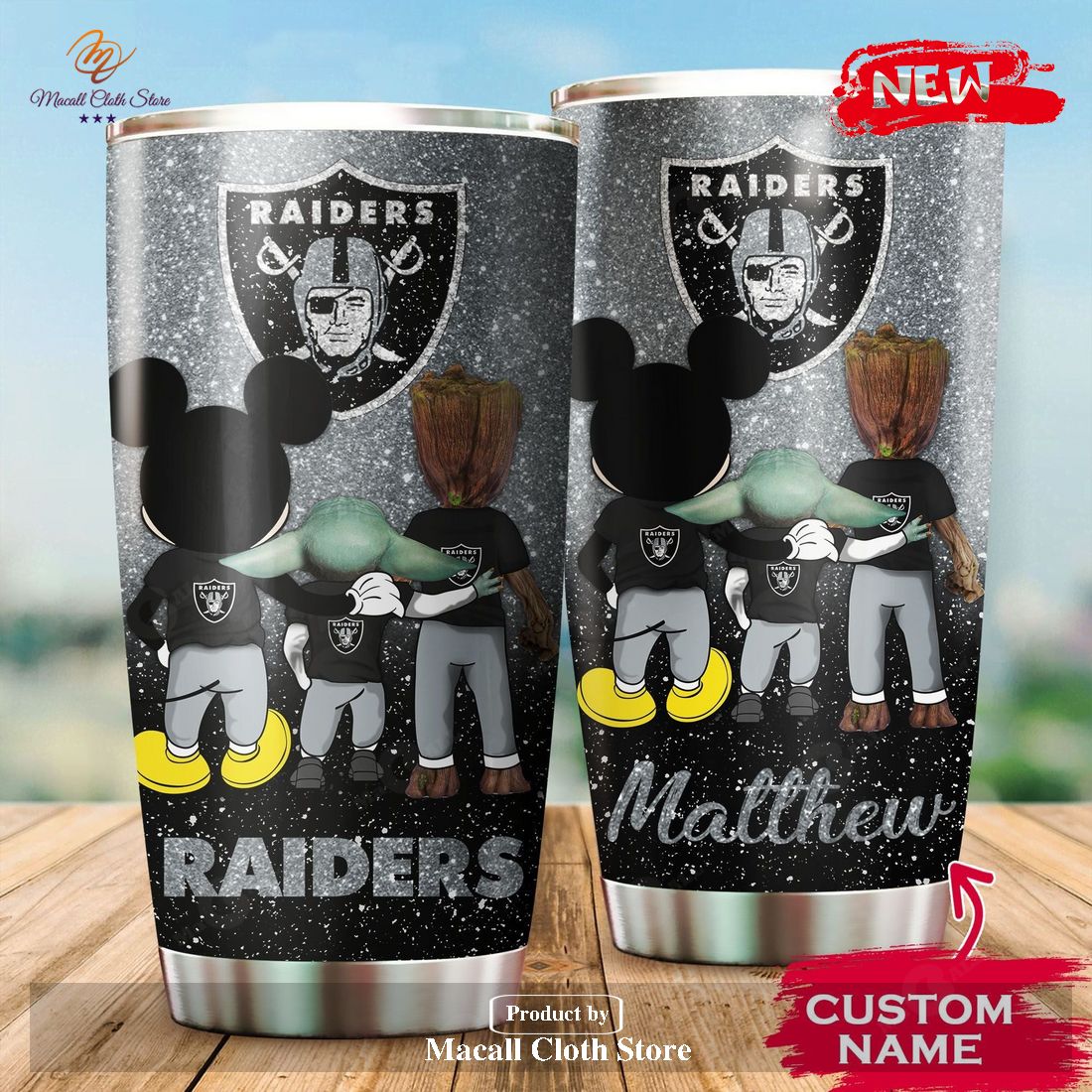 Las Vegas Raiders Special Custom Name Tumbler Mickey Baby Yoda Baby Groot Las Vegas Raiders Special Custom Name Tumbler Mickey Baby Yoda Baby Groot