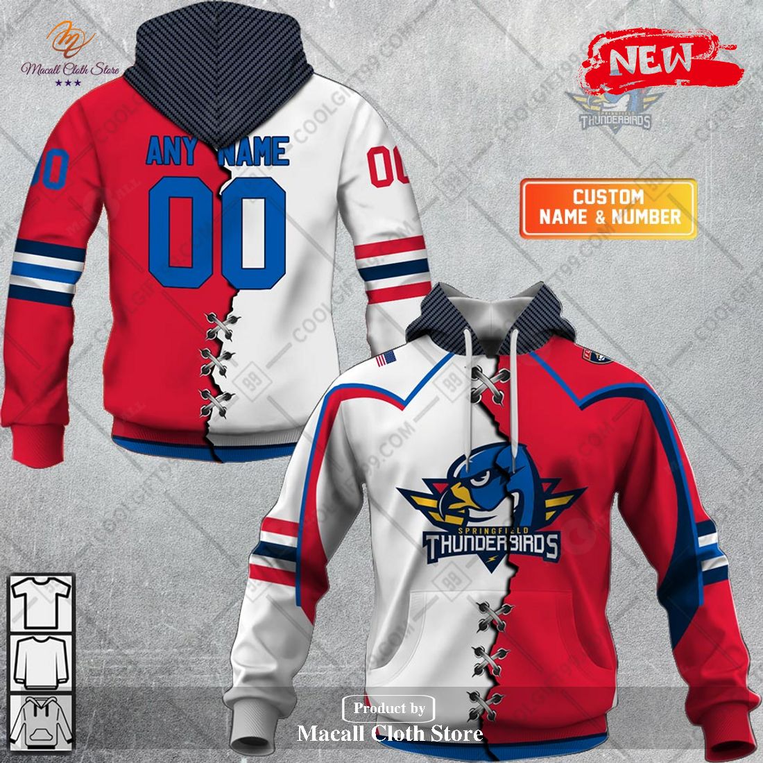 Personalized AHL Springfield Thunderbirds Mix Jersey Design Hoodie Sweatshirt 3D