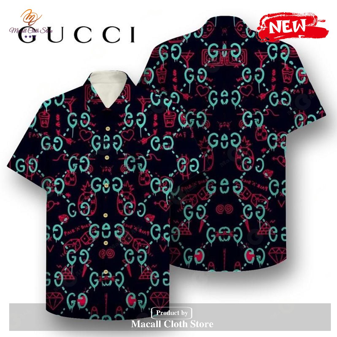 GC Black Luxury Clothing Clothes Outfit Gucci For Men Women Hawaiian Shirt and Short