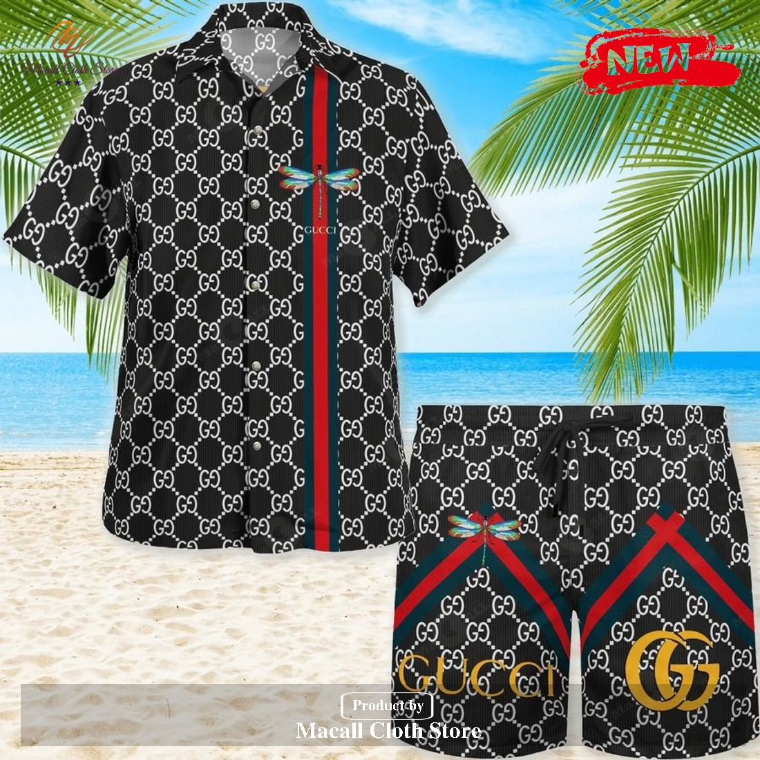 GC Dragonfly Hawaii Shirt Shorts Set Luxury Beach Clothing Clothes Outfit For Men