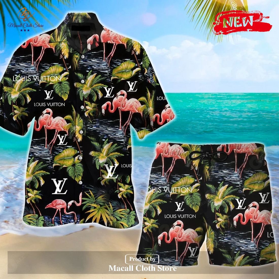 LV Parrot Hawaii Shirt Shorts Set LV Luxury Clothing Clothes