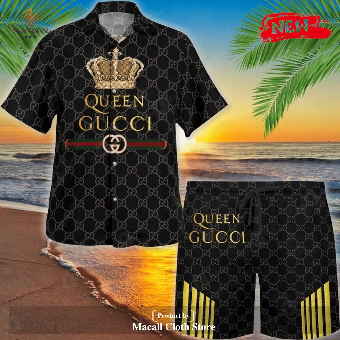 Queen GC Hawaii Shirt Shorts Set Luxury Beach Clothing Clothes Outfit For Men