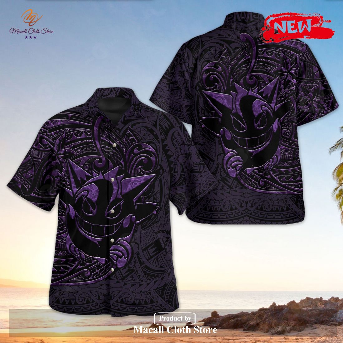 Gengar Polynesian Premium Design Hawaiian Shirt and Short Gengar Polynesian Premium Design Hawaiian Shirt and Short