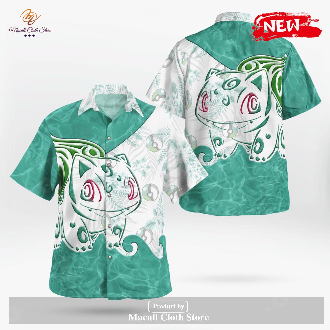Tribal Bulbasaur Design Hawaiian Shirt and Short Tribal Bulbasaur Design Hawaiian Shirt and Short