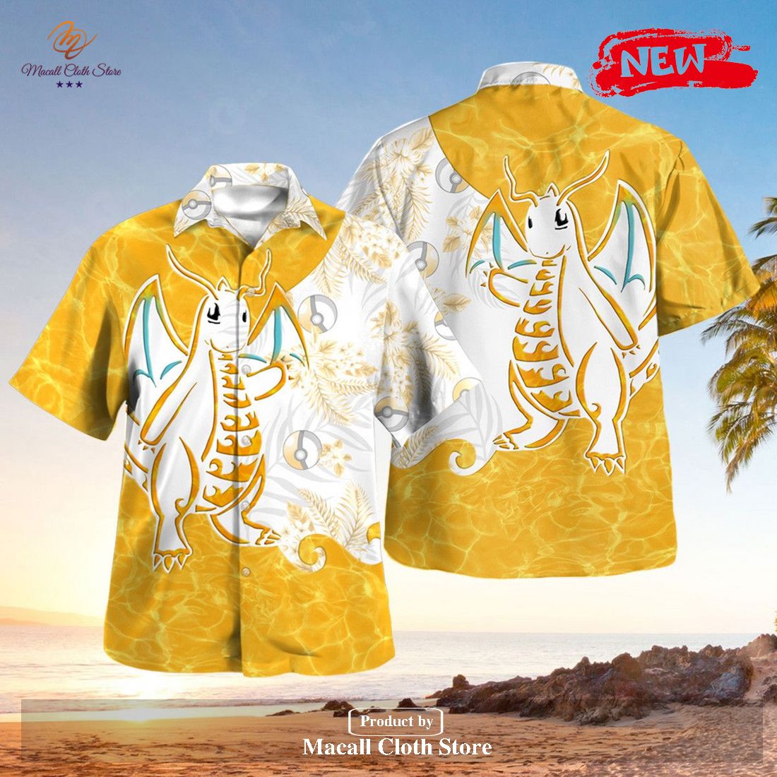 Tribal Dragonite Design Hawaiian Shirt and Short Tribal Dragonite Design Hawaiian Shirt and Short