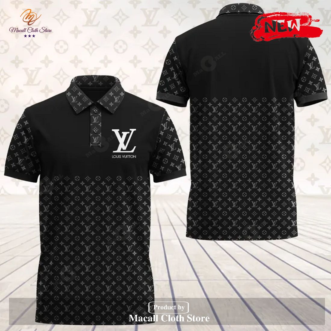 Louis Vuitton Black Premium Design Casual Shirt For Men Polo Shirt