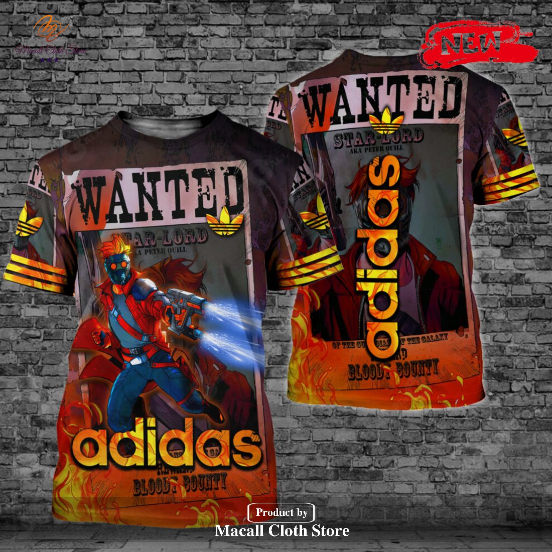 Guardians of the Galaxy Vol.3 Star-Lord Wanted Adidas Design T-Shirt 3D