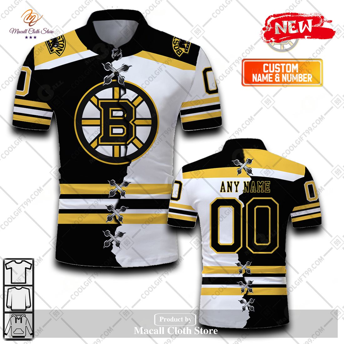 Personalized NHL Boston Bruins Mix Jersey Style For Men Women Polo Shirt